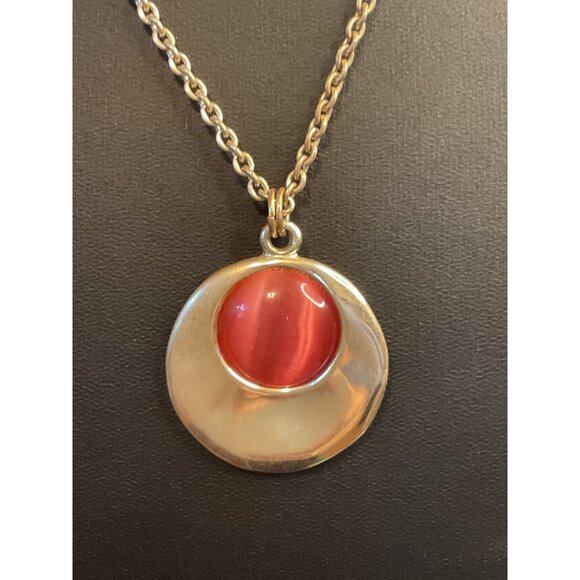 KR Signed Pink Stone Pendant Necklace On Gold Chain - Picture 5 of 6